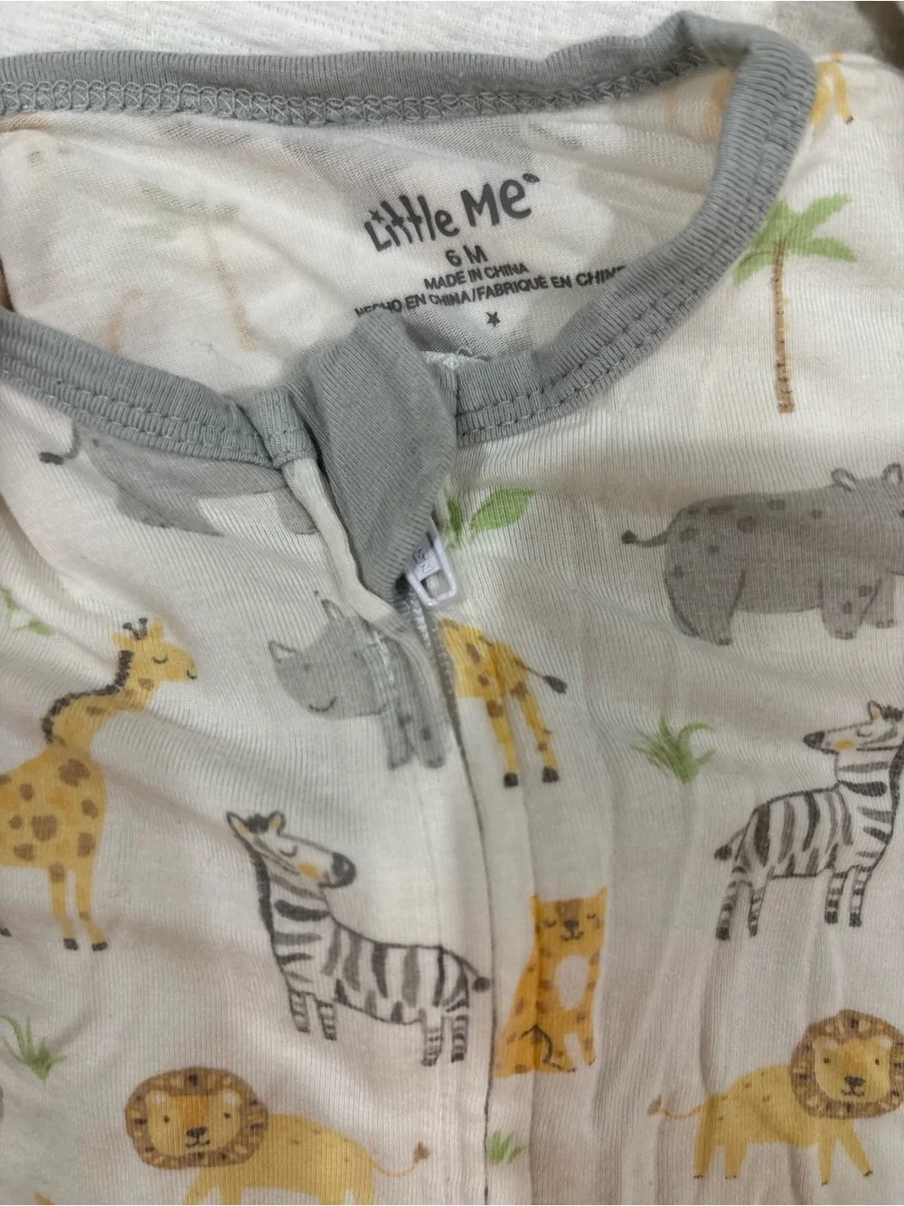 Little Me Baby Gray Striped & Animal Print Footed Pajama Set